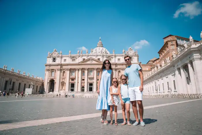 Family in San Peter Square Vatican city