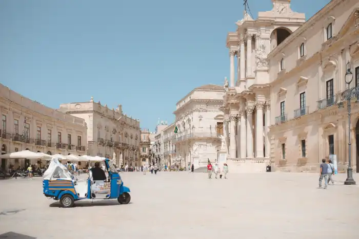 Sicily ape three wheeler van waiting for tourist
