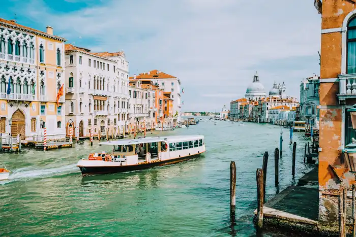 Venice boat ferry at grand canal basilica