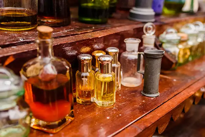 Glass jars with perfumes