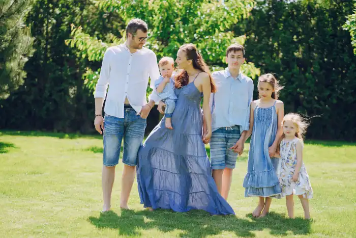 Happy family dressed eco friendly