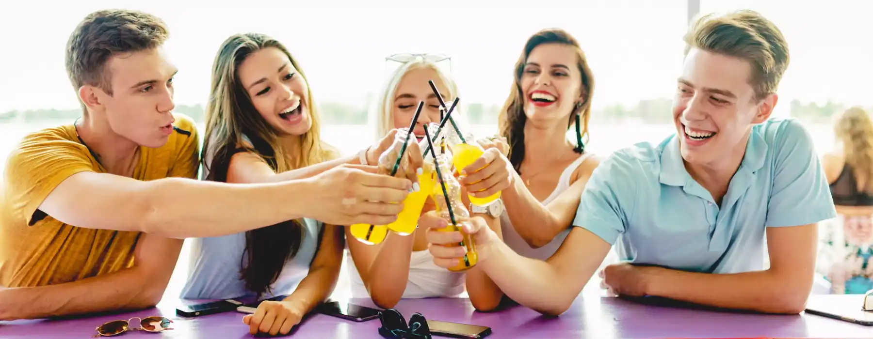 Lounge bars friends laughing drinking