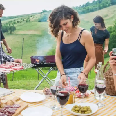 Summer lifestyle friends eating outdoor