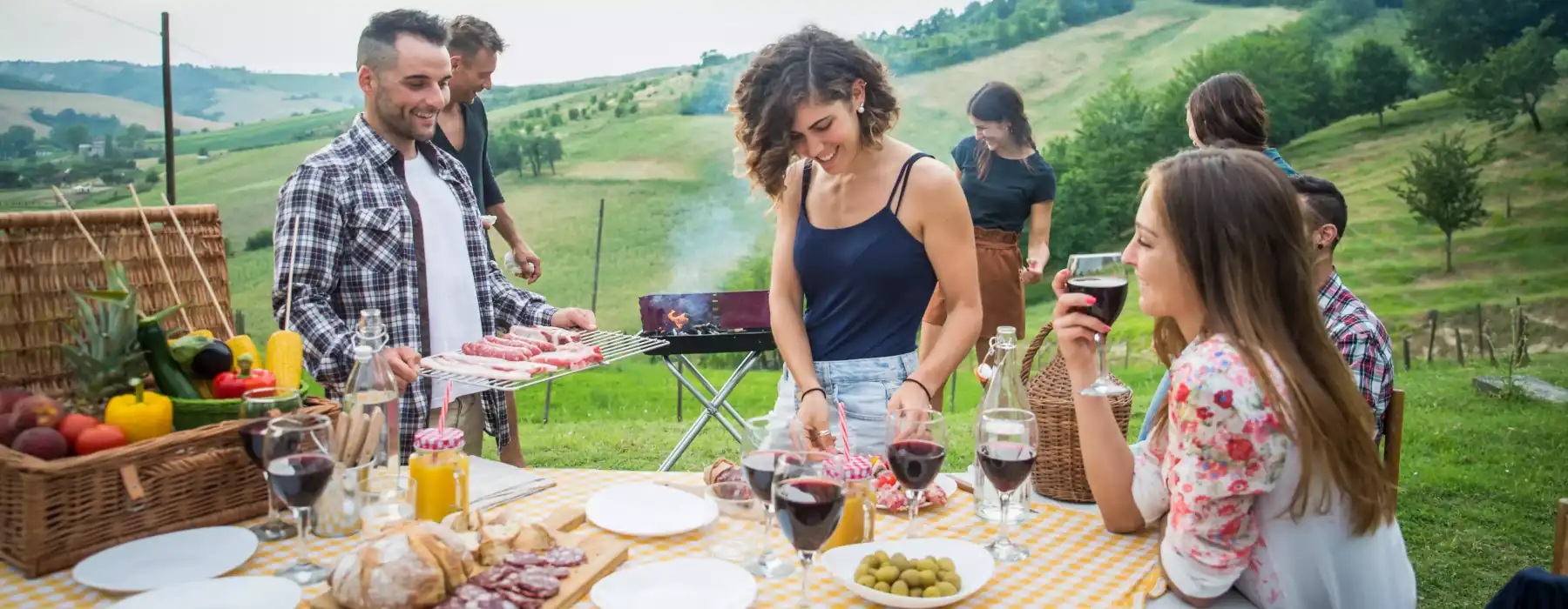 Summer lifestyle friends eating outdoor