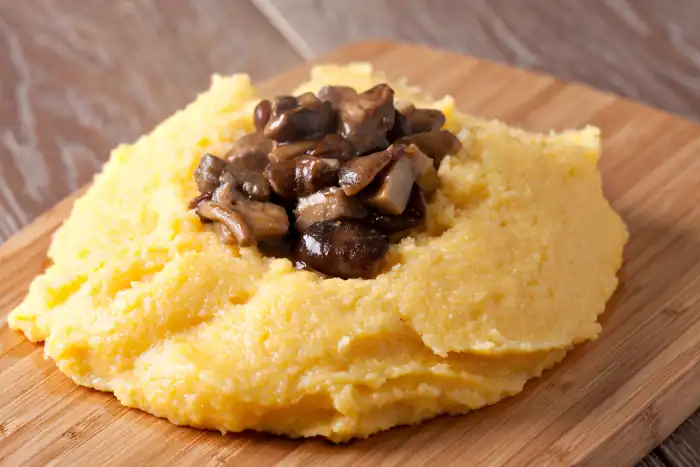 polenta with mushroom traditional corn food with mushrooms